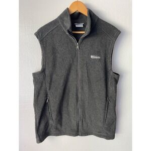 Columbia Sportswear Mens Gray Fleece Vest Size L Full-Zip Polyester Sleeveless